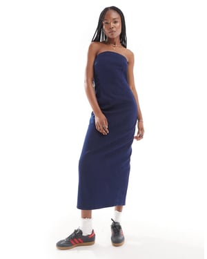 Endast figursydda bandeau midi denimklänning i indigo