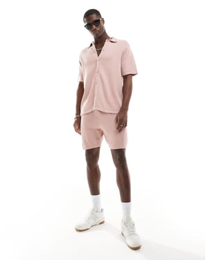 ASOS DESIGN medeltunga stickade bomullsshortsen koord i rosa