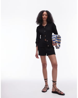 Topshop stickad co-ord ribbad shorts i svart