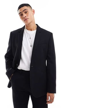 ASOS DESIGN slim fit ullblandning kavaj i svart twill