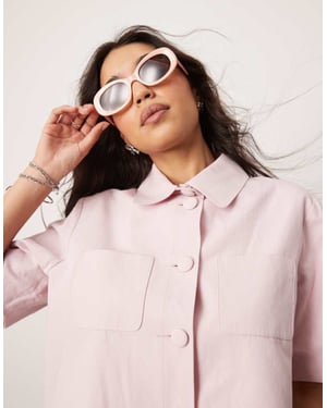 ASOS DESIGN kortärmad crop blazer i linne i rosa koord