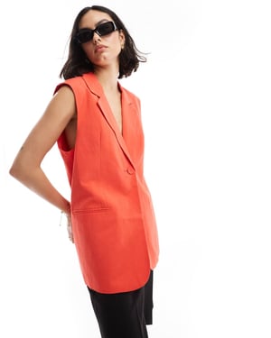 ASOS DESIGN ärmlös skräddarsydd blazer i linne i röd
