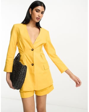 ASOS DESIGN kragenlös kostymblazer med linne i citrus