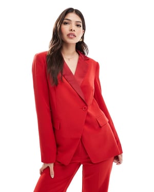 ASOS DESIGN figursydd smokingblazer i röd samordning