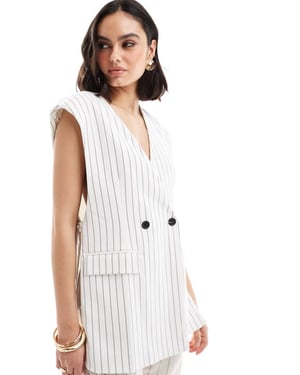 ASOS DESIGN ärmlös skräddarsydd blazer med knytband i vit rand
