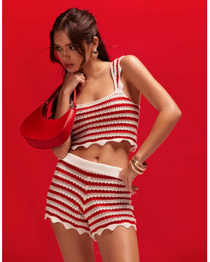 ASOS DESIGN virkade shorts i röd randig set