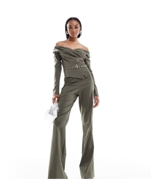 ASOS DESIGN Tall skräddarsydd bardot jumpsuit med bälte i khaki
