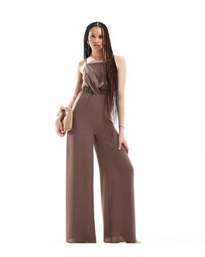 ASOS DESIGN Lång höghalssnurrad jumpsuit i choklad