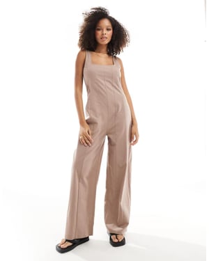 ASOS DESIGN fyrkantig halsringning sömd tennis jumpsuit i beige