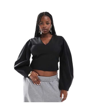 ASOS DESIGN Curve djup urringning kokongärmad topp i scuba-material i svart