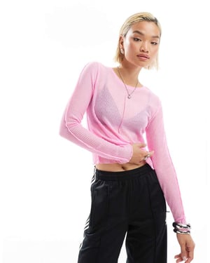 ENDAST långärmad topp med grönsakskant i genomskinligt rosa
