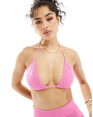 SNDYS präglad stickad bralette-set i rosa