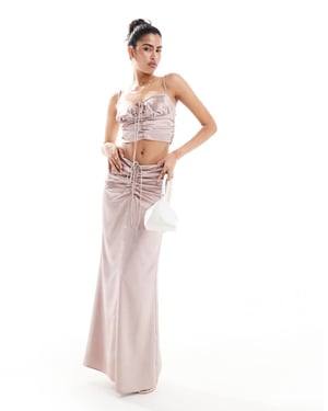 ASOS DESIGN satin rynkad maxikjol i blush