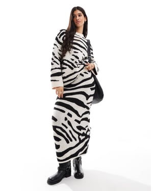 ASOS DESIGN stickad maxikjol i zebra-mönster