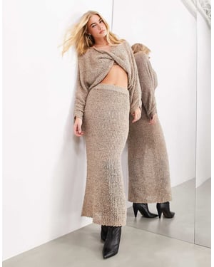 ASOS EDITION semi-transparent kolonnstickad maxikjol i mocha