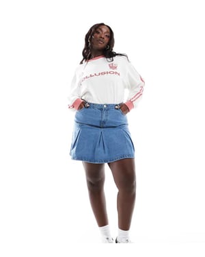 In The Style Plus plisserad denim mini kjol i blått