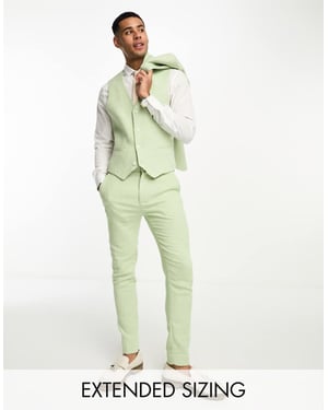 ASOS DESIGN bröllop super skinny ullblandning hundtandsmönstrad väst i salviagrön