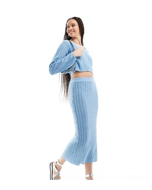 ASOS DESIGN Lång stickad midikjol i öppen stickning i blått