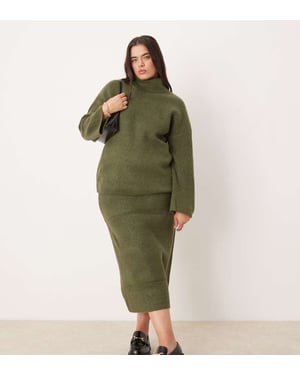 Vila Curve stickad midi kjolset i khaki