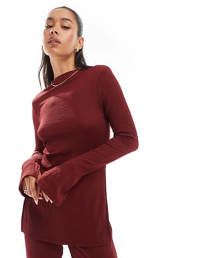 ONLY side split textured top co-ord in burgundy