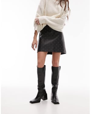 Topshop premium läderlook nitar mini kjol i svart