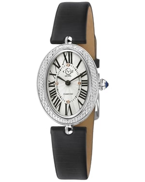 GV2 Piazza Navona Women's Swiss Quartz Diamond Silver/White Dial, Black Handmade Italian Leather Watch