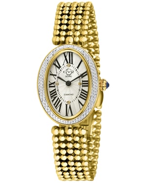 GV2 Piazza Navona Diamond Gold Case Silver/White Dial, 316L Stainless Steel IP Yellow Gold Bracelet Watch