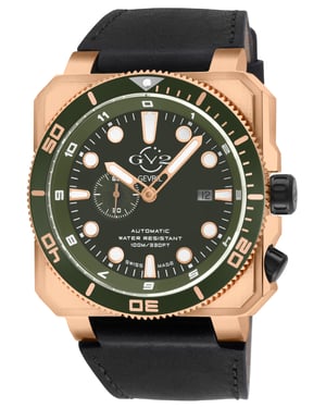 GV2 Men's XO Submarine Swiss Automatic Movement SA100 Green Dial, Black Handmade Italian Leather Watch