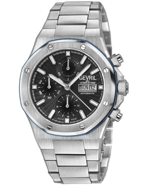 Gevril Men's Kingsgate Swiss Automatic Chronograph Movement ETA 7750 Blue Dial, Stainless Steel Watch