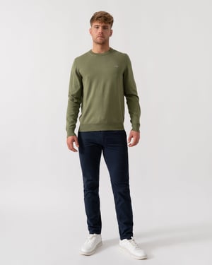 379 Classic Cotton Crew Neck Jumper Jumper in Khaki