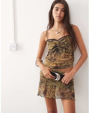 COLLUSION lace trim strappy cami in leopard mesh co-ord