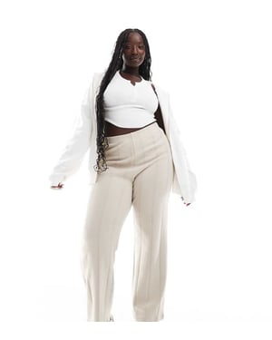 ASOS DESIGN Curve supersoft bred ribbad jogger i varm grädde