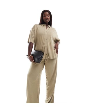 ASOS DESIGN Curve låg midja linne-look byxa i taupe