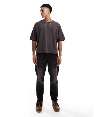 ASOS DESIGN tapered fit i tvättad svart med brun nyans - BRUN