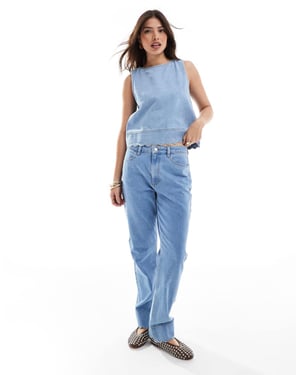 ASOS DESIGN 90-tals raka scalloped jeans i mellanblå