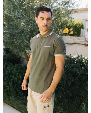 Mens Khaki Oatmeal Twin Tipped Polo Shirt