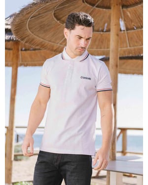Mens White Red Navy Twin Tipped Polo Shirt