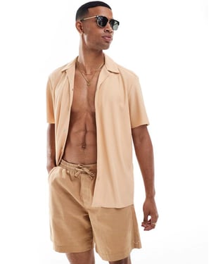 ONLY & SONS plisse revere collar shirt in peach