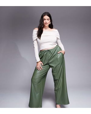 ASOS DESIGN Curve läderlook midjeband vida byxor i grön