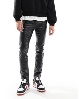 ASOS DESIGN skinny leather look trouser in black