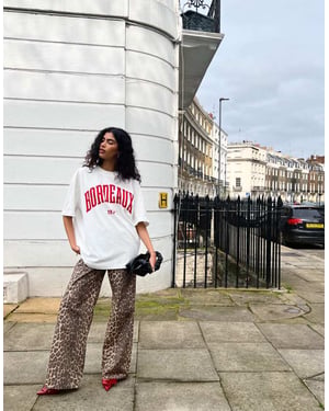 ASOS DESIGN bomullspoplin breda byxor i leopardmönster