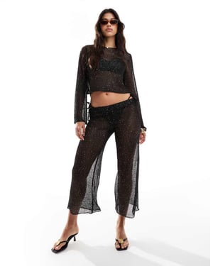 In The Style x Perrie Sian paljetter virkad vida strandbyxor set i svart