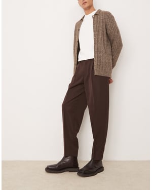 ASOS DESIGN smart oversized tapered trousers with front pleat in brown