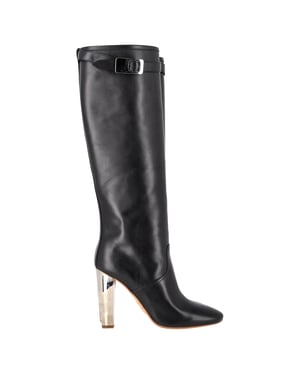 Hermès Chrome Heel Knee Boots in Black Leather