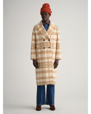 Womens Light Beige Melange Checked Overcoat