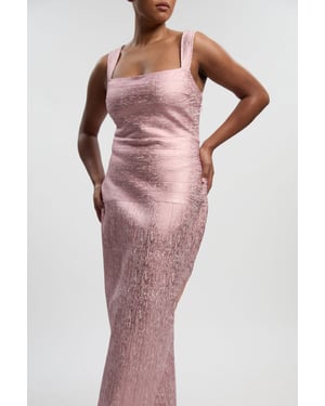 Plus Size Foil Metallic Figure Form Strappy Knit Maxi Dress