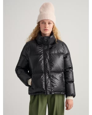 Womens Ebony Black Cropped Down Jacket
