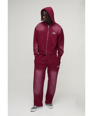 Oversized Boxy Western Washed Applique Stud Detail Hooded Tracksuit