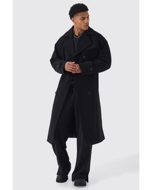 Oversized Double Breasted Trench Overcoat In Black