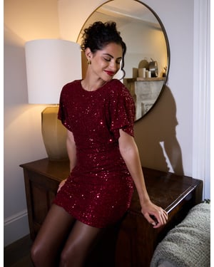 Satin Bow Back Sequin Dress